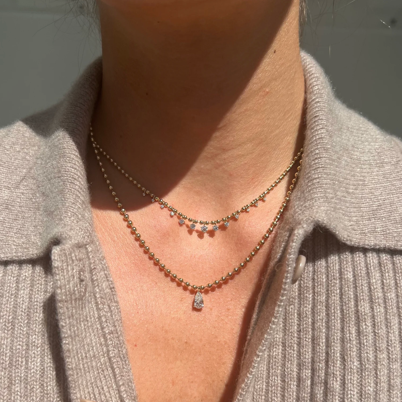 Dangling Diamond Solid Bead Necklace