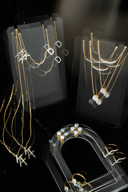 Dangling Diamond Solid Bead Necklace